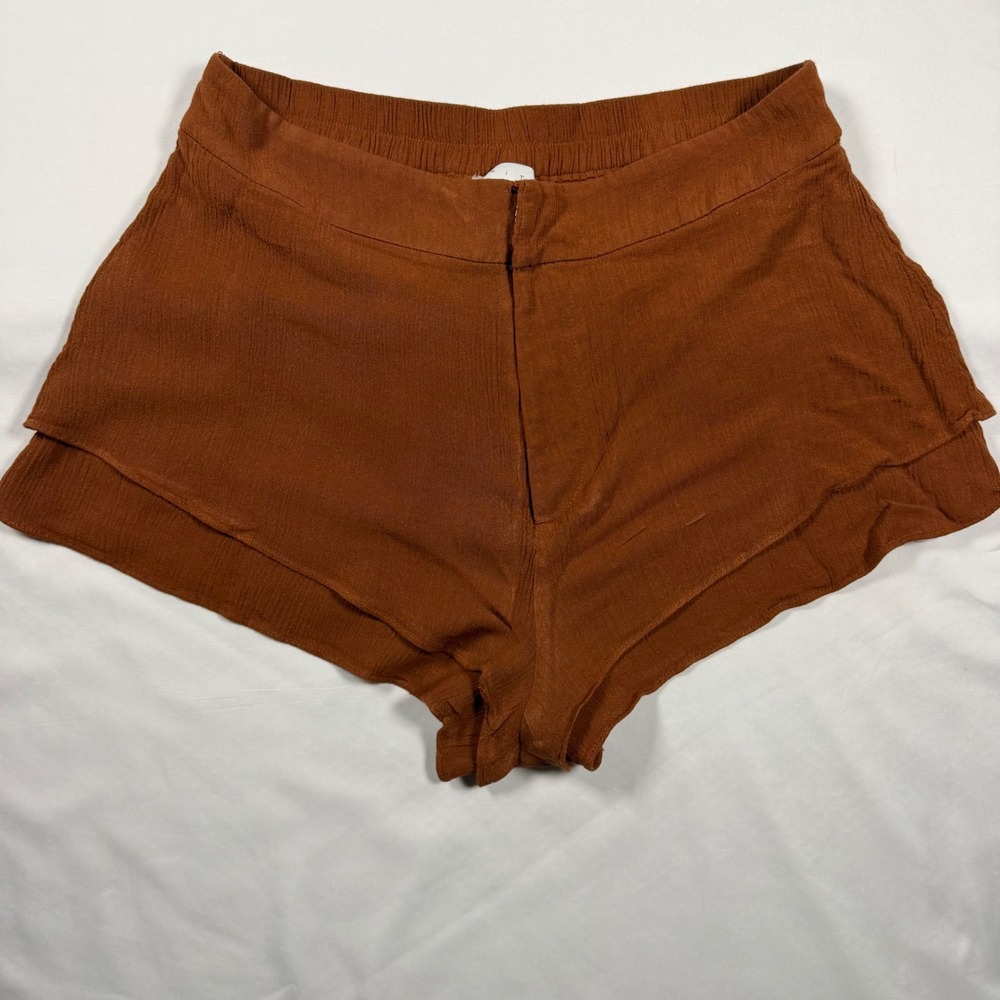 Leith Womens Rust Orange Layered Flutter Hem Textured Rayon Shorts XS Terracotta